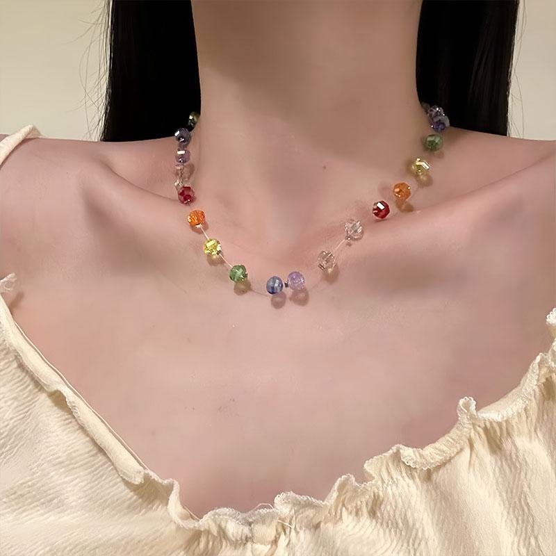 ネックレス カラフル きらきら ビーズ ショート チョーカー アクセサリー レディース おしゃれ 夏 カラフル 可愛い