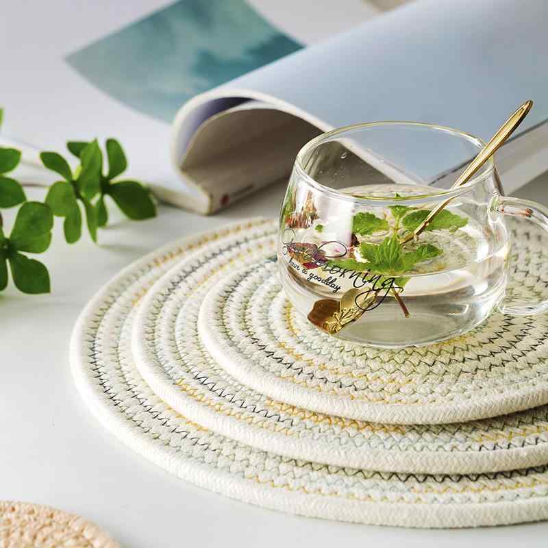 ランチョンマット 厚手 綿 編み込み 無地 シンプル キッチン ダイニング テーブルマット 鍋敷き コースター おしゃれ 来客 北欧風