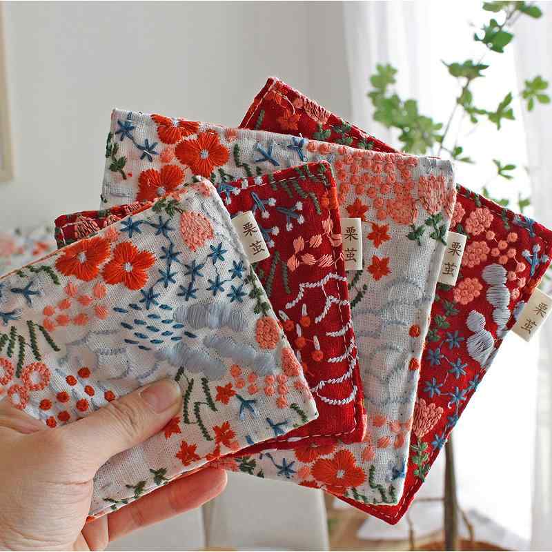 コースター おしゃれ 来客 刺繍 綿麻 方形 テーブルアクセサリー 花柄 食器 盆栽装飾 花瓶 茶碗皿 ダイ..