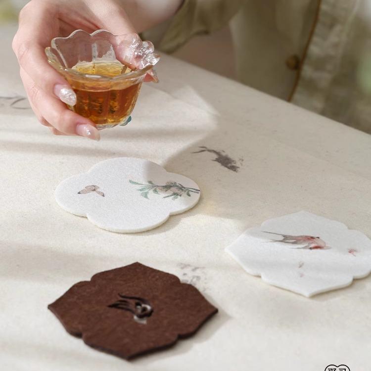 コースター おしゃれ 来客 吸水 毛フェルト 鳥柄 花柄 金魚柄 茶道具 ティータイム インテリア 北欧風