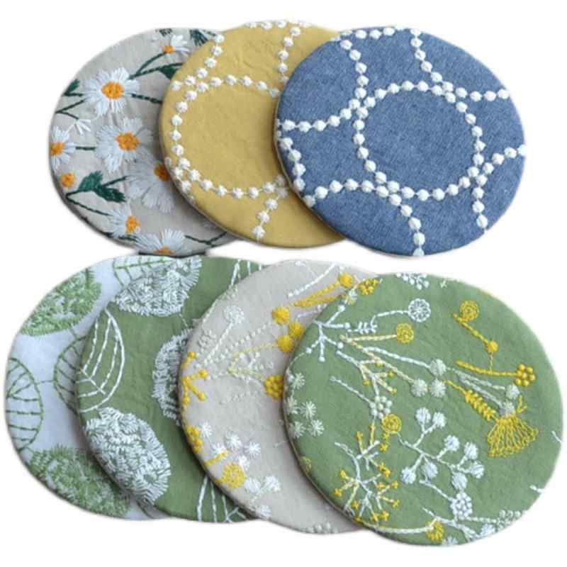 コースター おしゃれ 来客 刺繍 綿麻 丸型 四角 断熱 かわいい 花柄 手作り テーブル キッチン インテリア プレゼント