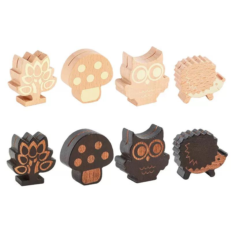 メモスタンド かわいい フクロウ グッズ 木製 レトロ ハリネズミ キノコ 小さめ 森 メッセージ クリップ 写真 動物 アニマル 卓上 デスク 書斎 玄関 装飾 インテリア 雑貨 茶色