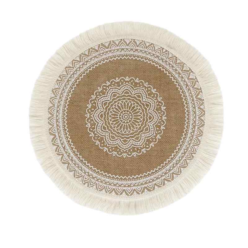花瓶敷き おしゃれ ランチョンマット 北欧 円形 黄麻 フリンジ 装飾 撮影 道具 敷き ヴィンテージ風 大判 風