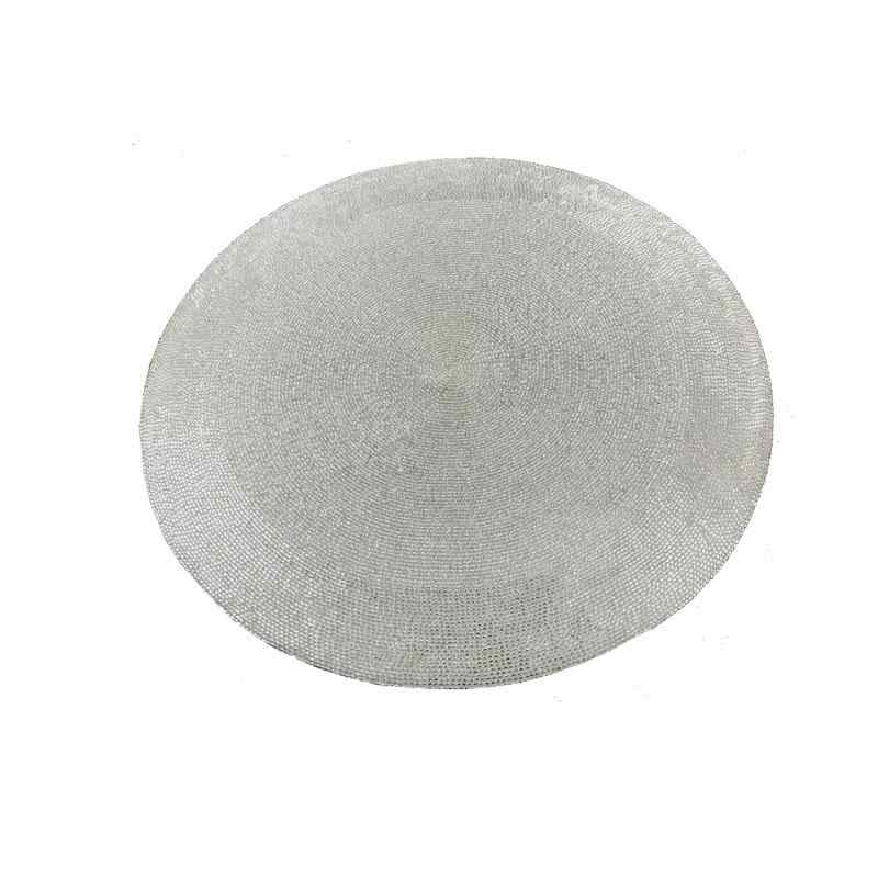 ランチョンマット 円形 シルバー ビーズ 手作り 縁取り 軽量 インテリア ダイニング キッチン テーブル装飾