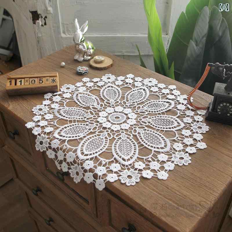 花瓶敷き おしゃれ ランチョンマット 円形 花柄 レース 刺繍 テーブルマット 軽量 アメリカン インテリア 雑貨 テーブルクロス 皿敷き