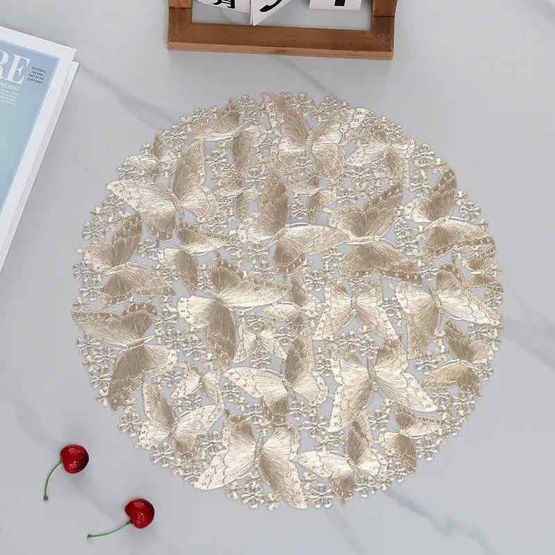 ランチョンマット ラウンド 蝶々 モチーフ 北欧風 吸水 滑り止め 装飾 おしゃれ テーブルマット 耐熱 鍋敷き 防汚 断熱 軽量 モダン PVC アメリカン(3)