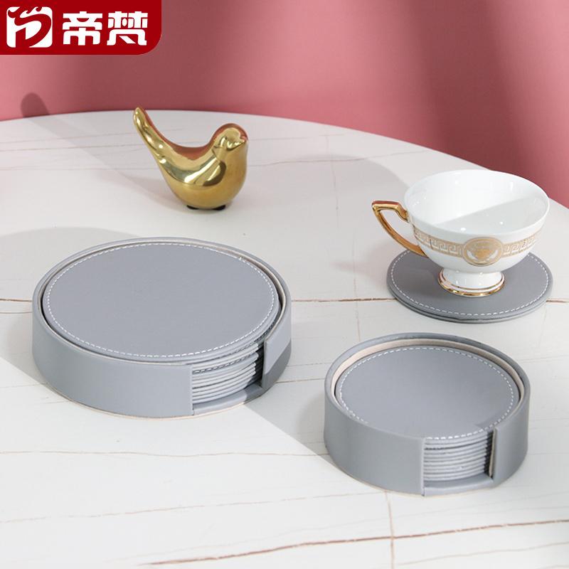 コースター 円形 欧風 フェイクレザー 耐熱 防熱 おしゃれ おしゃれ ダイニングテーブル用 ティーテーブル用