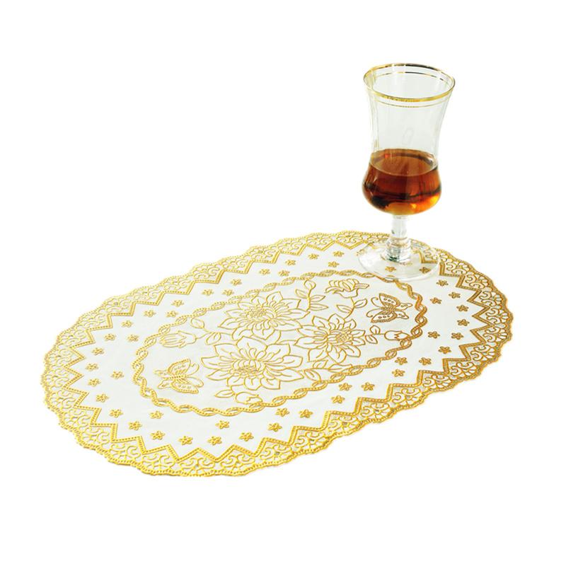 花瓶敷き おしゃれ テーブルマット 欧風 ゴールド 装飾 レース調 PVC 耐熱 撥水 食卓 コースター プレート トレー カフェ ティータイム