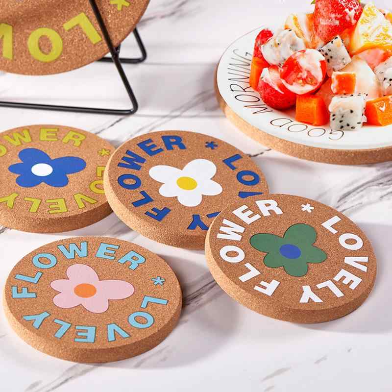 鍋敷き 丸型 大中小サイズ カラフル 花柄 コルク 耐熱 キッチン インテリア 鍋敷き プレート マット コ..