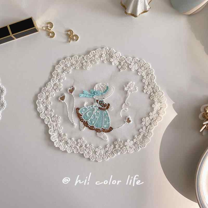 コースター フレンチ 韓国 ヴィンテージ風 レース 帽子 女の子 花柄 オーバル 撮影小物 テーブルマット