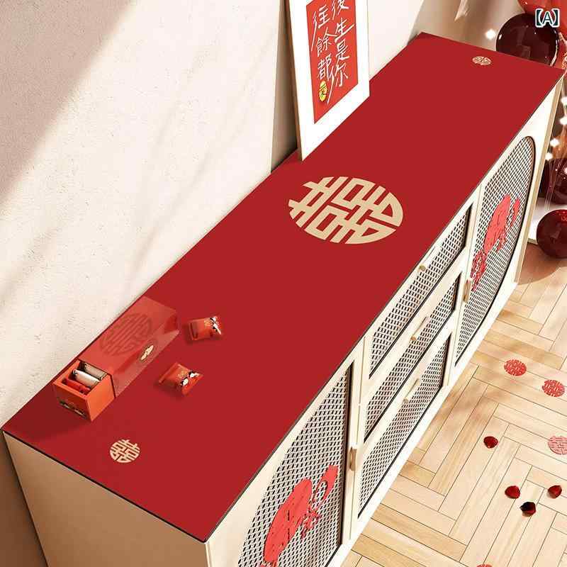 玄関 テレビ台 台所 キャビネット デコレーション 結婚祝い テーブルカバー 防水 祝いレッド 卓上 保護マット