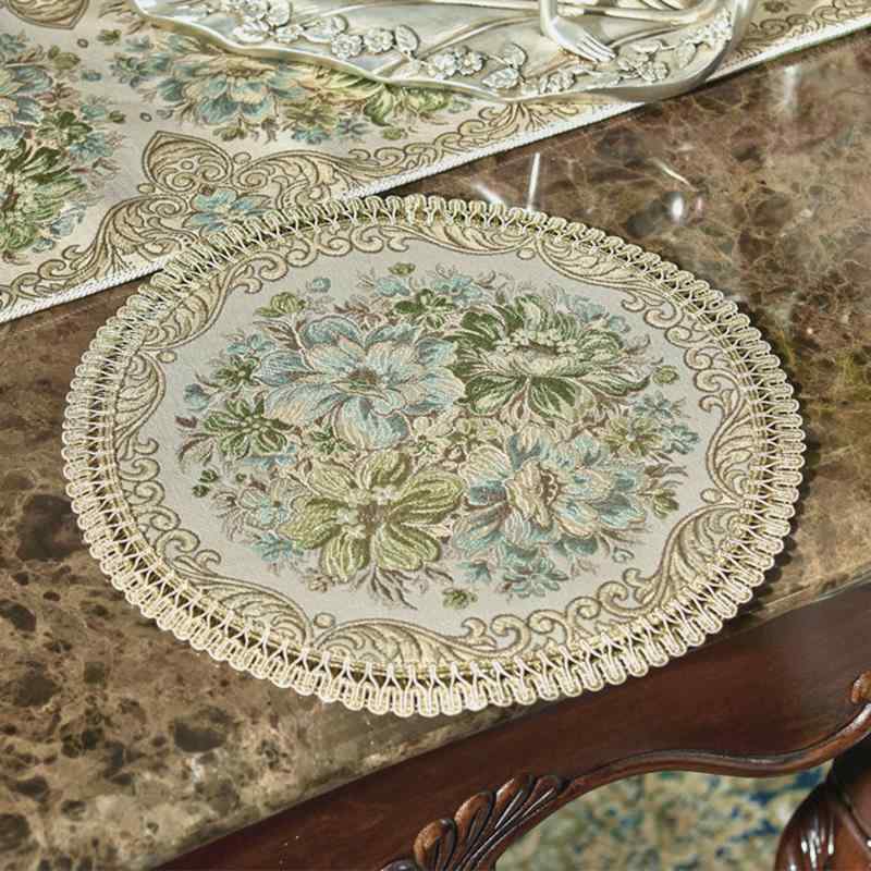 花瓶敷き おしゃれ コースター 敷き マット 台 花柄 ラウンド型 滑り止め アンティーク風 テーブルマット インテリア デコレーション クラシック 花盆マット 台灯マット 布製 花模様 上品 北欧風