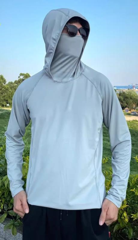 フィッシングウェア おしゃれ プルオーバー ユニセックス 男性 女性 弾性 長袖 速乾 大きいサイズ ゆったり 日焼け防止 夏 薄手 ひんやり 涼しい 釣り マスク アウトドア 無地 グレー 白 青