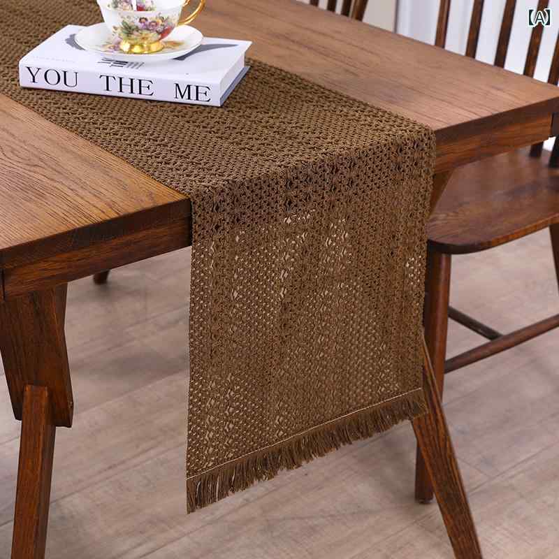 テーブルランナー おしゃれ インテリア 綿麻 編み込み フリンジ レトロ 北欧風 ナチュラル 装飾 長方形 テーブルカバー