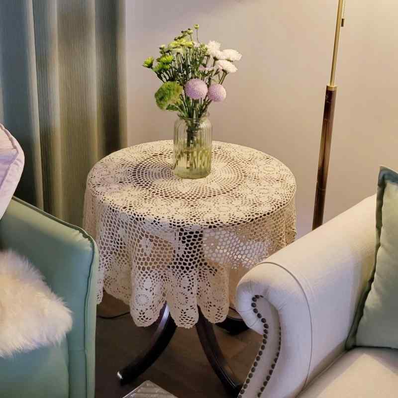 テーブルクロス おしゃれ 手作り かぎ針編み 紫荊花 大判 丸型 ソファカバー カントリー 蓋布 撮影 小物 シンプル