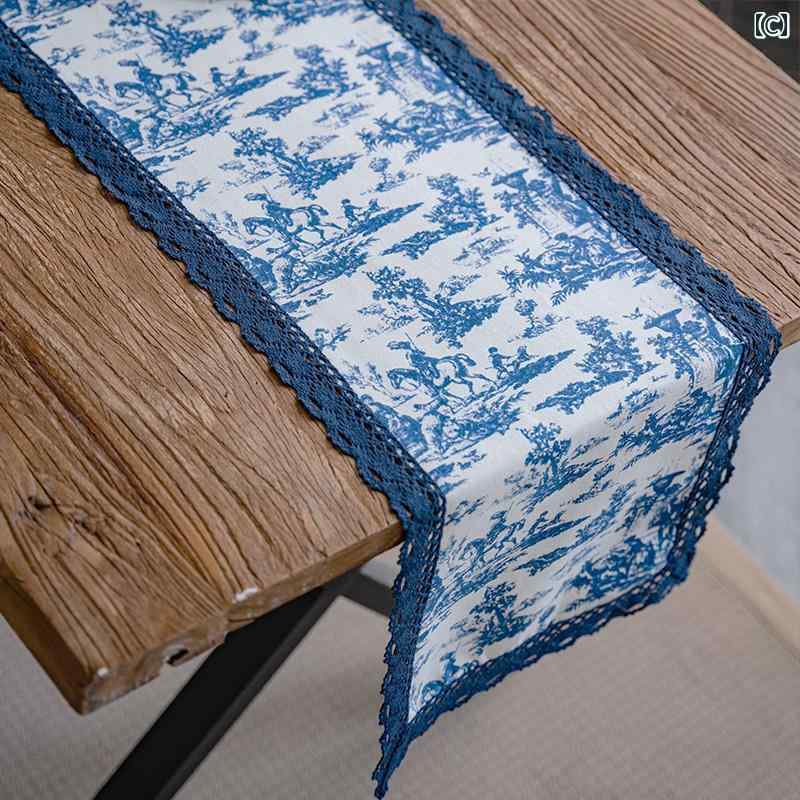 テーブルランナー おしゃれ インテリア ネイビー 花柄 レース 中国風 レトロ デコレーション 長方形 玄関 トップクロス