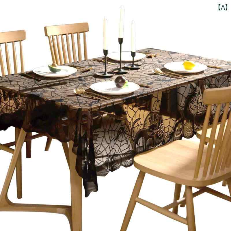 テーブルクロス おしゃれ 黒 ハロウィン 猫 かぼちゃ 蜘蛛の巣 レース 壁飾り テーブルランナー パーテ..