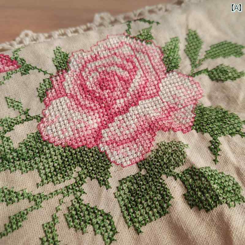 テーブルランナー おしゃれ インテリア 欧州風 カントリー 調 軽ラグジュアリー 十字刺繍 花柄 手編み ..