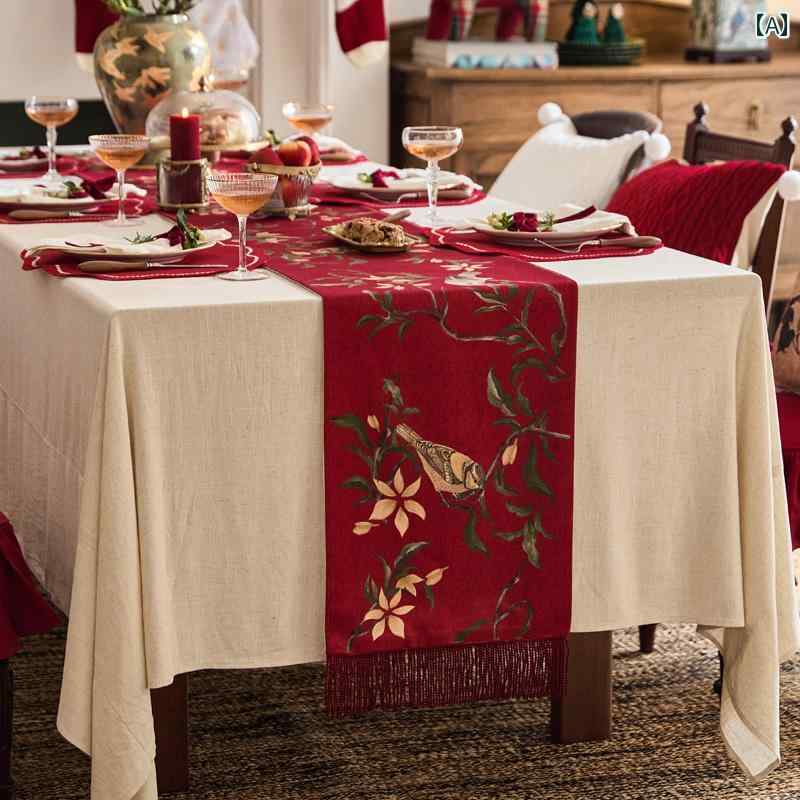 テーブルランナー おしゃれ インテリア 赤 鳥 花柄 中華風 レトロ レトロ 華やか ディナー 装飾 パーティー 食卓 テーブルデコレーション