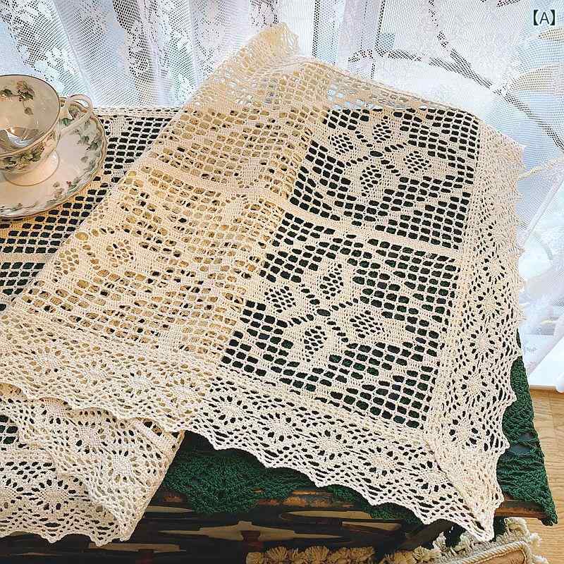 テーブルランナー おしゃれ インテリア 綿麻 アイリス柄 レース 編み 美術撮影 道具 アンティーク風 装飾 アメリカン 食卓 テレビ台 キャビネット レトロ