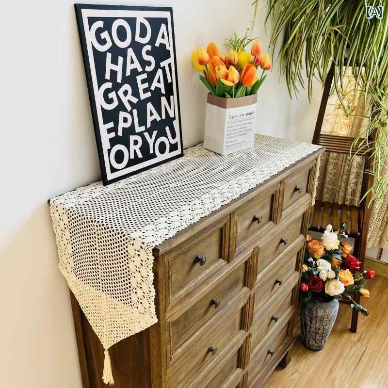 テーブルランナー おしゃれ インテリア レース アメリカン ヴィンテージ風 ロング ダイニング テレビボード キャビネット カバー クロシェ 編み 花柄