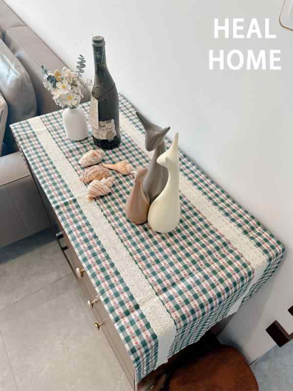 テーブルランナー おしゃれ インテリア フレンチ ヴィンテージ風 ジャカード チェック キルト 長方形 キッチン ダイニング