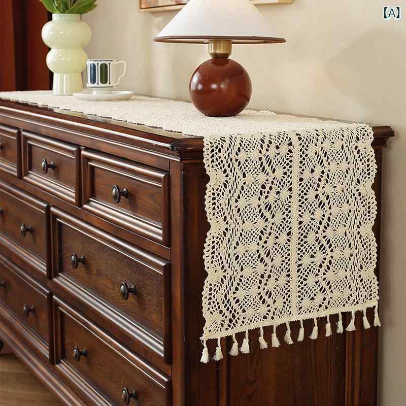 テーブルランナー おしゃれ インテリア カントリー 綿 紐編み レース調 透かし 編み込み デコレーショ..