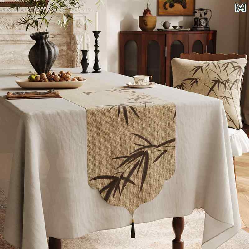 テーブルランナー おしゃれ インテリア 綿 麻 中国風 禅意 和風 長方形 ダイニング テーブル 竹柄 北欧 玄関 棚 布 テーブルクロス