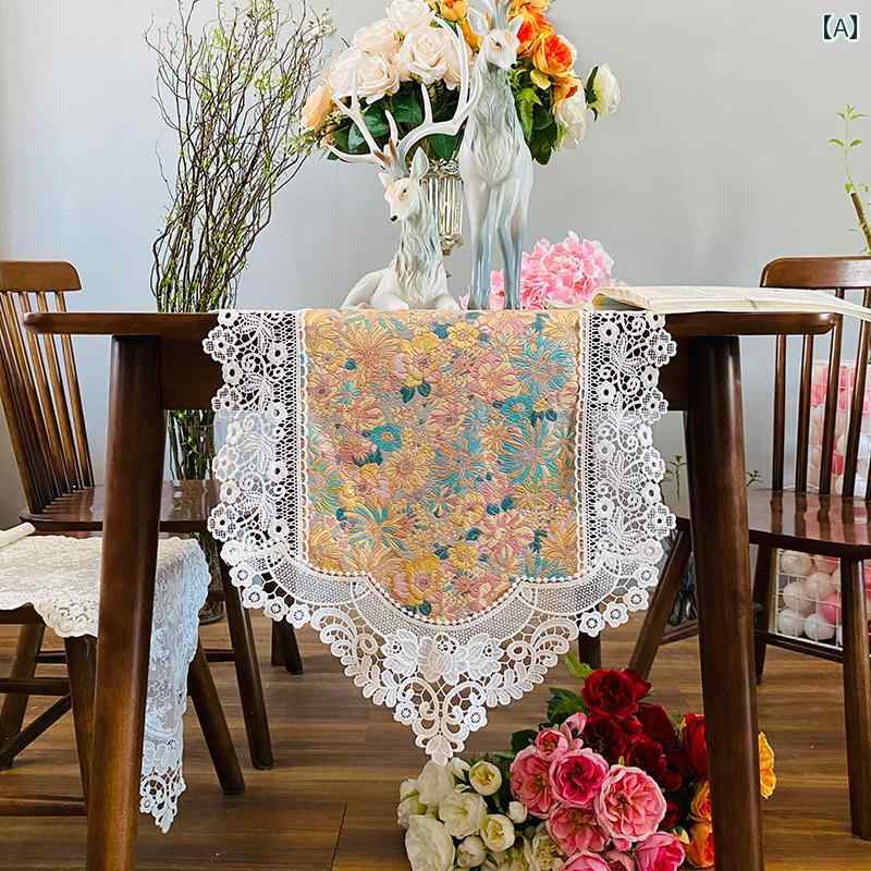テーブルランナー おしゃれ インテリア 欧風 レース レース 吊り飾り 尖角 テレビ台 シューズラック 防塵カバー ピアノカバー デスク テーブル 花柄