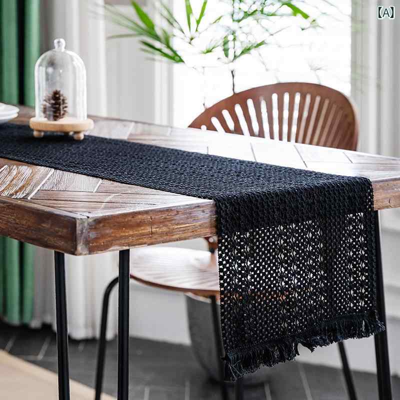 テーブルランナー おしゃれ インテリア ヴィンテージ風 綿麻 編み タッセル パーティー 撮影 背景 ティーマット 装飾