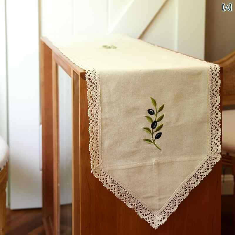 テーブルランナー おしゃれ インテリア 北欧風 森系 侘び寂び風 茶色 防塵 撮影用 装飾 カバー レース 繊細 ナチュラル シンプル リビング テレビ台 玄関 棚掛け巾 アンティーク風