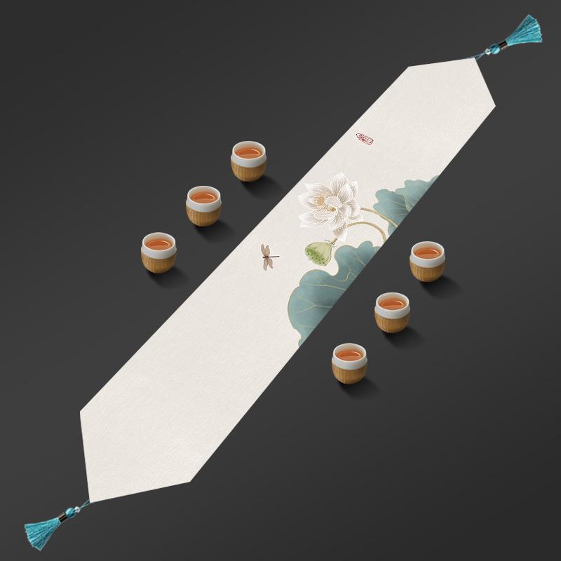 テーブルランナー おしゃれ インテリア 蓮 花柄 麻 防水 中国風 シンプル 茶席 茶卓 装飾 ベッドスロー