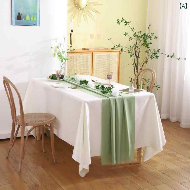 テーブルランナー おしゃれ インテリア 森系 抹茶グリーン 卓上 装飾 シンプル 無地 シフォン 食卓 デコレーション パーティー 荷花 宴会