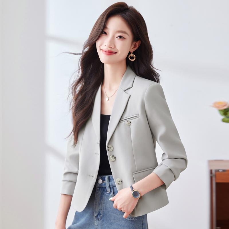ジャケット レディース おしゃれ きれいめ グレー 春秋 ショート丈 テーラード シンプル カジュアル 上品 オフィス 通勤 アウター(4.0)