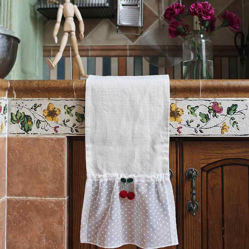 テーブルランナー おしゃれ インテリア 北欧風 綿麻 サクランボ レース 玄関 テーブルクロス カントリー風 ナチュラル