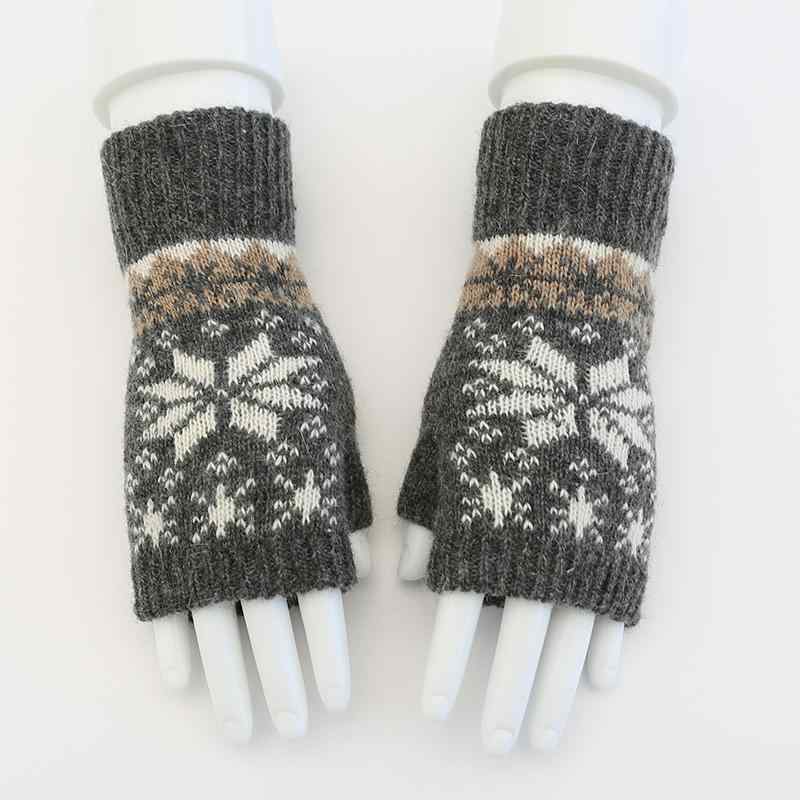 手袋 レディース おしゃれ 暖かい ウール ウール混 秋冬 防寒 指なし ショート丈 指なし グレー ノルディック 柄 通勤 通学 指なし 文字 書きやすい