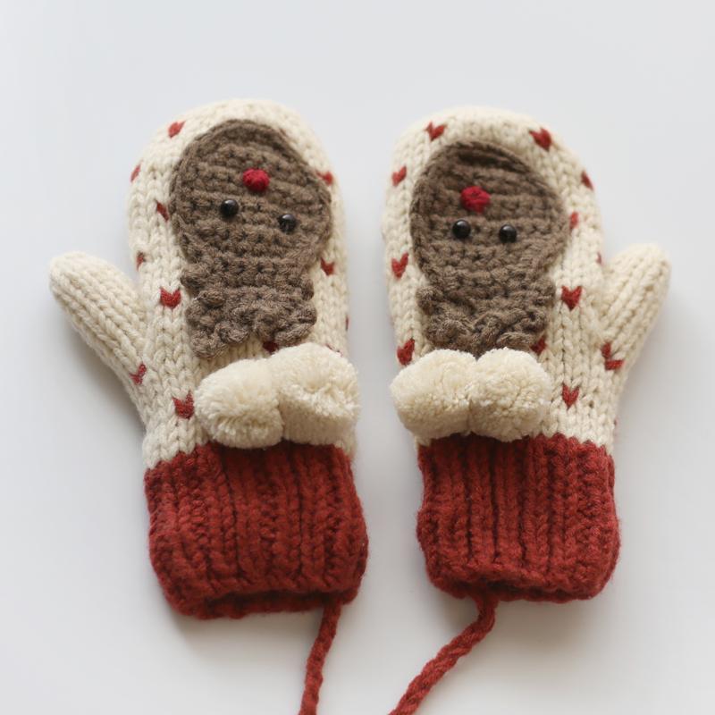 手袋 レディース おしゃれ 暖かい 秋冬 ニット ミトン 防寒 裏起毛 かわいい 韓国 キャラクター ネックストラップ