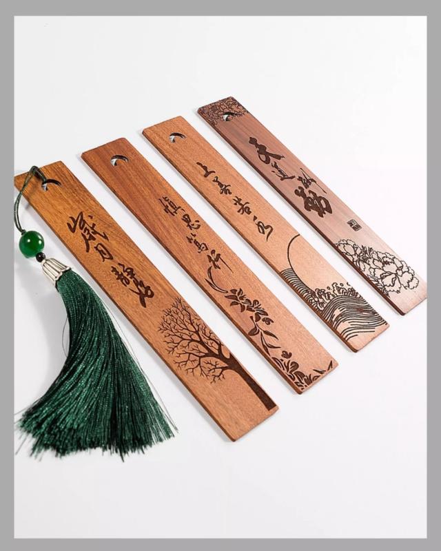 しおり 木製 おしゃれ ビーズ タッセル 装飾 彫刻 ブックマーク レトロ チャイナ風 漢字 花 ギフト お祝い 学校 おうち時間 読書 木目 茶色 黒 赤