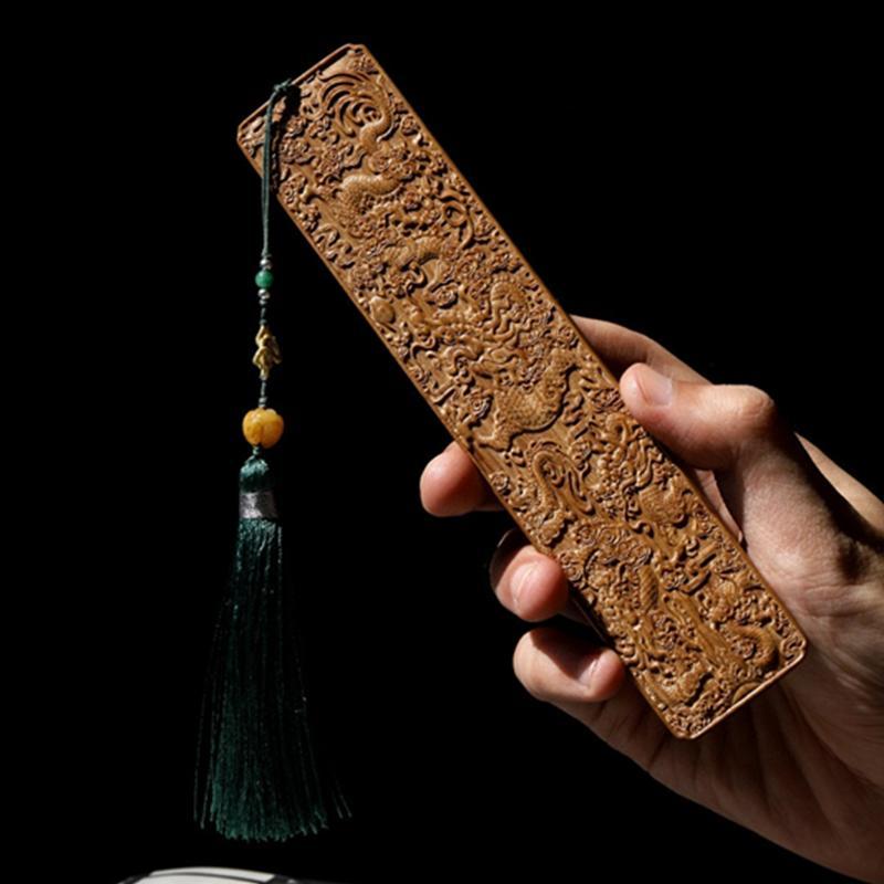 しおり 木製 おしゃれ 白檀 彫刻 レリーフ 無垢材 レトロ チャイナ風 龍 ドラゴン 贈り物 ブックマーク..