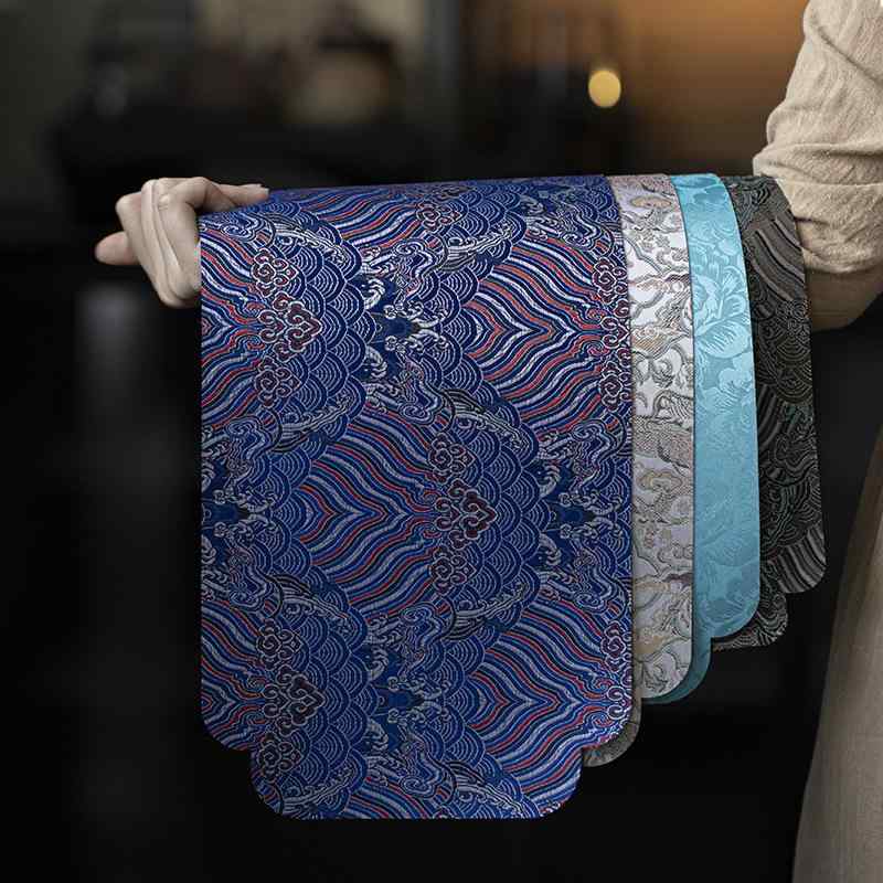 ティーマット テーブル おしゃれ ダイニング 茶室 柔らかい 中国 刺繍 防水 レトロ 波 花 ドラゴン 模様 ブロケード 生地 クロス 断熱 リネン 厚手 青 茶