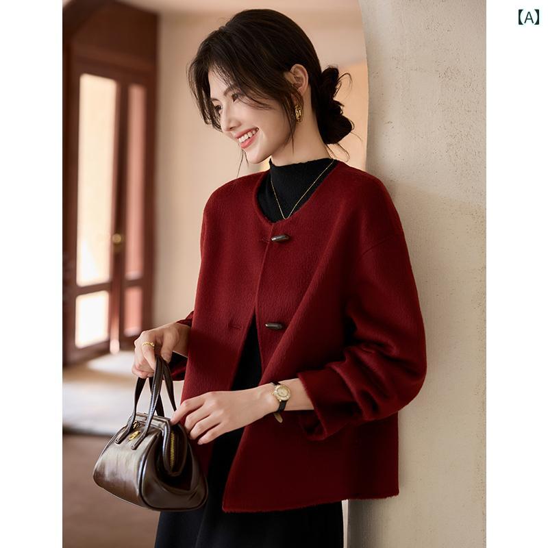 コート レディース おしゃれ 大人 短め 秋冬 韓国 シンプル ダブルフェイスウール ゆったり ウールり アウター