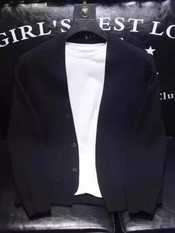 V-Neck - カーディガン メンズ 前開き 羽織り 刺繍 Vネック 韓国 スリム 春秋冬 カジュアル シンプル ニット アウター