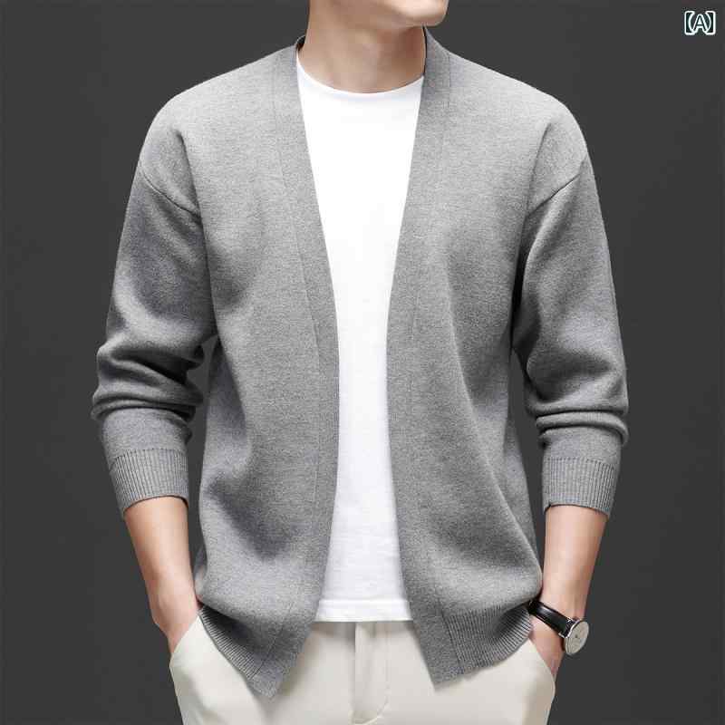 カーディガン メンズ 前開き 羽織り 長袖 春秋 韓国 ドロップショルダー ニット Vネック カジュアル シンプル