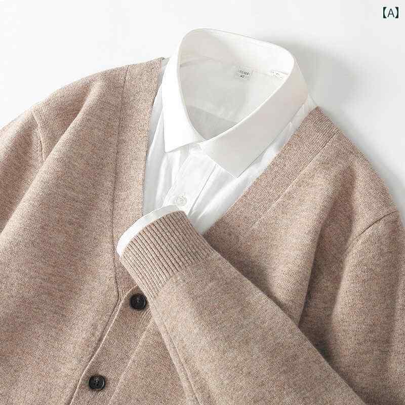 V-Neck - カーディガン メンズ 前開き 羽織り 春秋 Vネック 大きいサイズ ウール ニット セーター ゆったり シンプル