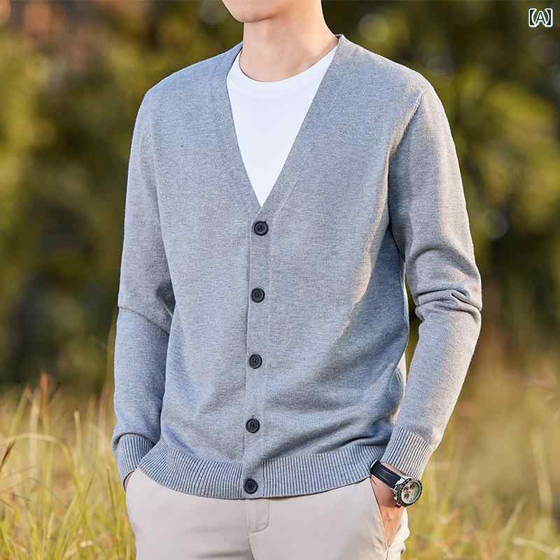 V-Neck - カーディガン メンズ 前開き 羽織り 薄手 Vネック ニット 秋冬 長袖 アウター シンプル 大きいサイズ オフィス