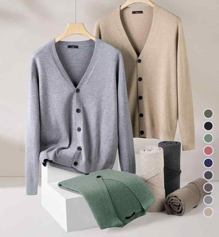 V-Neck - カーディガン メンズ 前開き 羽織り 秋冬 薄手 シンプル 無地 Vネック 長袖 ニット アウター カジュアル ゆったり ボタンフロント