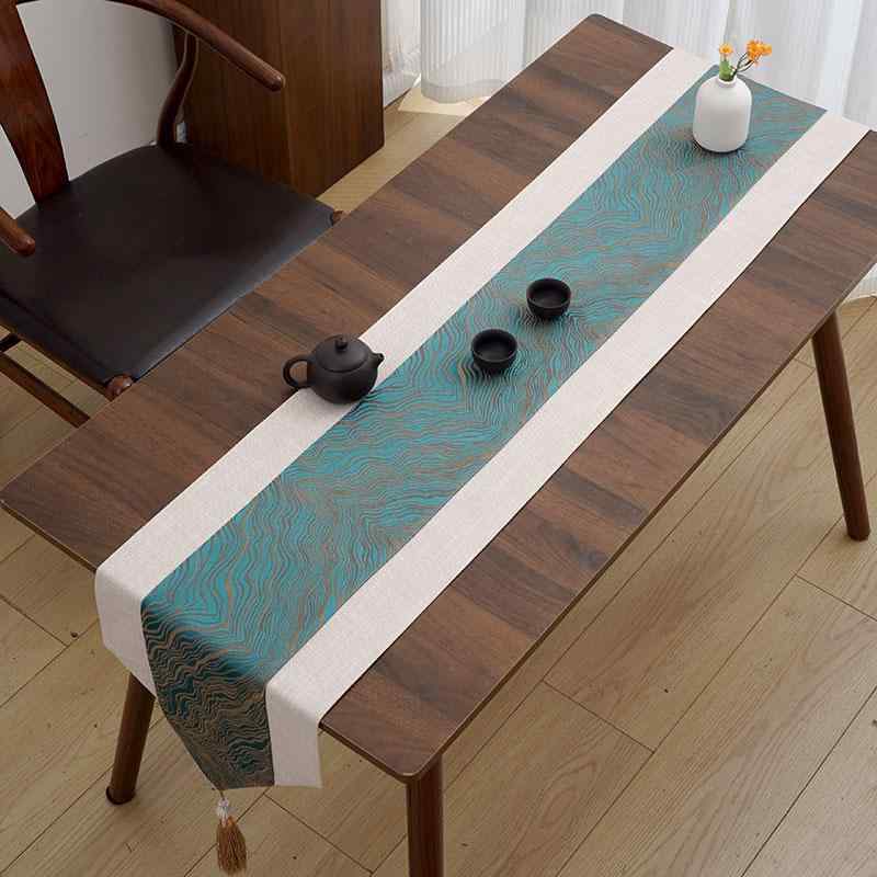 テーブルランナーおしゃれ ダイニング 柔らかい フラッグ モダン ロング タッセル クロス ベッド 新年 パーティー マット 混紡 波模様 緑 青 オレンジ