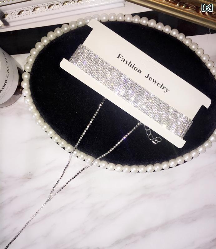 ネックレス レディース おしゃれ 幅広 チョーカー ラインストーン 流れる フリンジ キラキラ 個性 派手 夜店 パーティー 首元 風