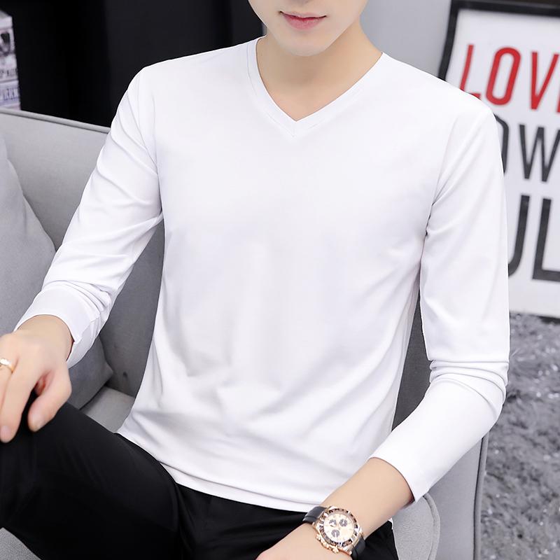 V-Neck - 長袖Tシャツ メンズ おしゃれ 綿 Vネック 秋 シンプル 無地 ブラック ホワイト トップス インナー