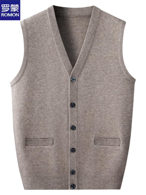 V-Neck - ベスト メンズ おしゃれ 50代 60代 秋冬 ウール Vネック ノースリーブ ボタン カーディガン 毛糸編み シンプル